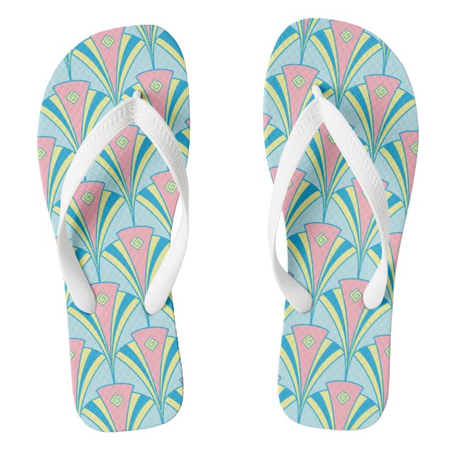 Pastel Colour Art Deco Pattern Thongs (Footbed)