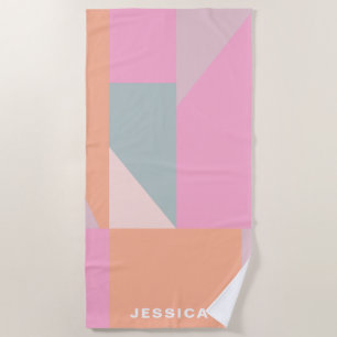 Pastel Colour Block Geometric Shapes Personalised Beach Towel