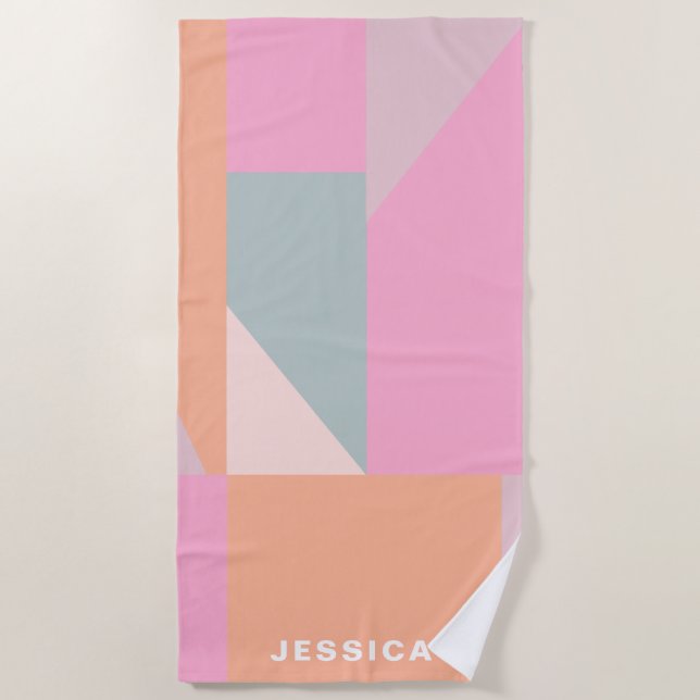 Pastel Colour Block Geometric Shapes Personalised Beach Towel (Front)