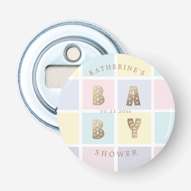 pastel colour block gold baby shower  bottle opener (Front)