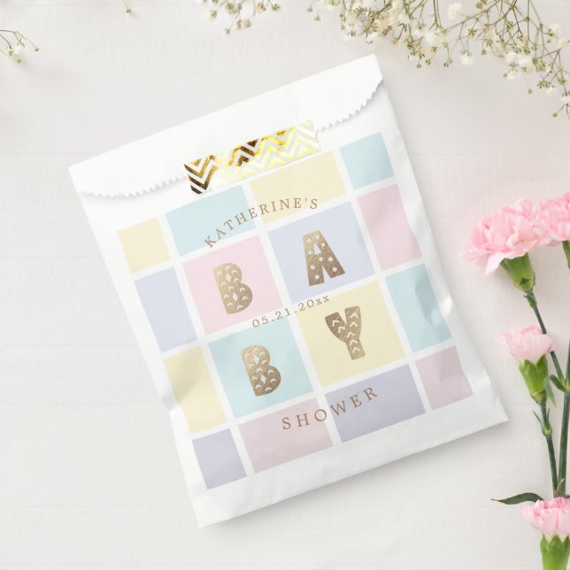 Pastel Colour Block Gold Baby Shower  Favour Bag (Sealed)