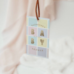 Pastel Colour Block Gold Baby Shower Gift Tags