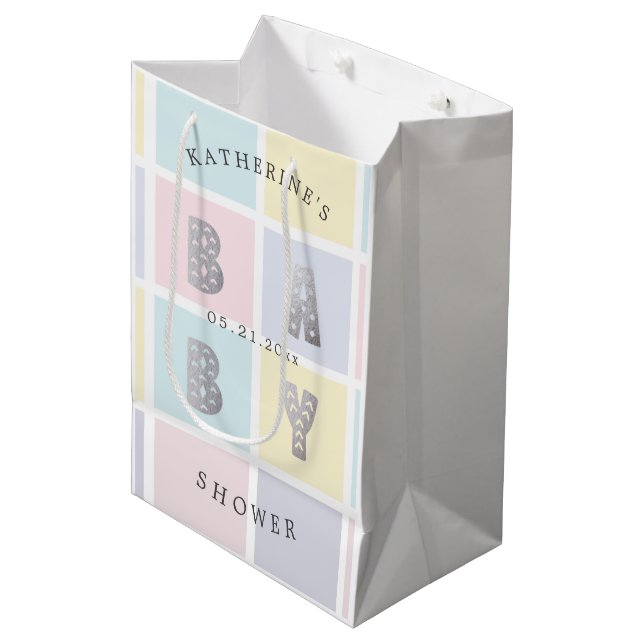 Pastel Colour Block Gold Baby Shower  Medium Gift Bag (Front Angled)