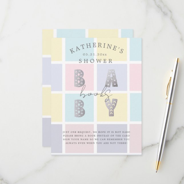 Pastel Colour Block Gold Books For A Baby Card (Front/Back In Situ)