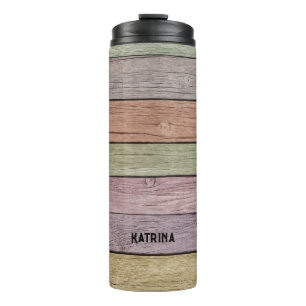 Pastel Colour Block horizontal Wood Plank Thermal Tumbler
