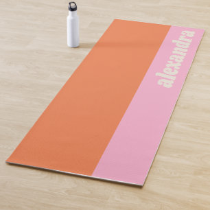 Pastel Colour Block Pink and Orange Personalised Yoga Mat