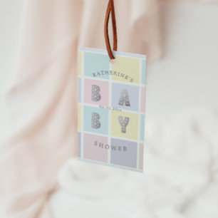 Pastel Colour Block Silver Baby Shower Gift Tags