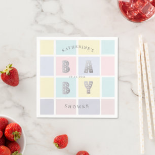 Pastel Colour Block Silver Baby Shower Napkin