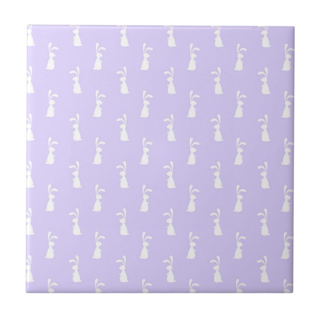 Pastel Colour Bunny Pattern Blue Background Pet Ceramic Tile (Front)
