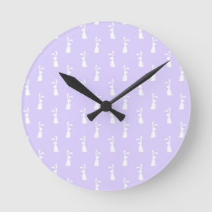 Pastel Colour Bunny Pattern Blue Background Pet Round Clock