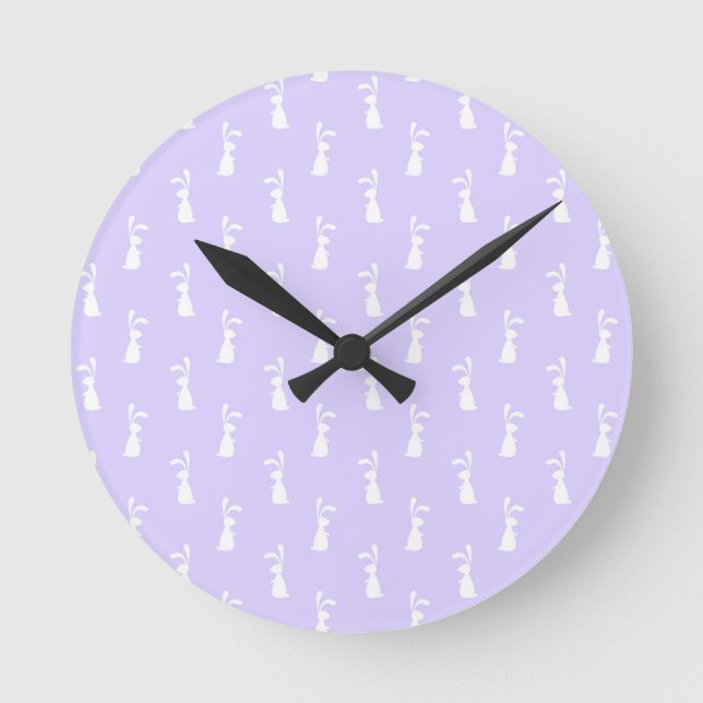 Pastel Colour Bunny Pattern Blue Background Pet Round Clock (Front)