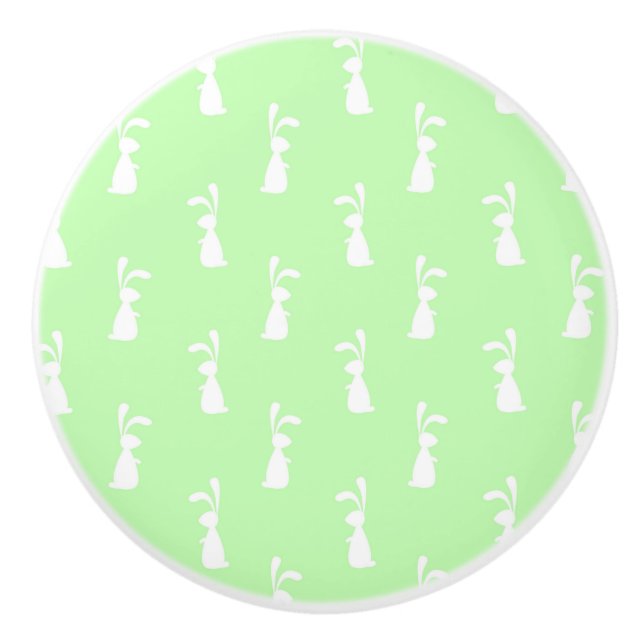 Pastel Colour Bunny Pattern Mint Background Pet Ceramic Knob (Front)