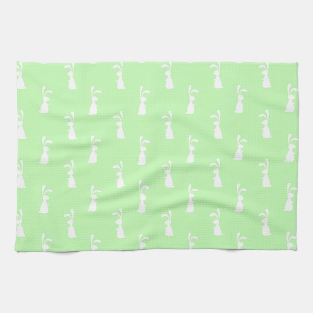 Pastel Colour Bunny Pattern Mint Background Pet Tea Towel (Horizontal)