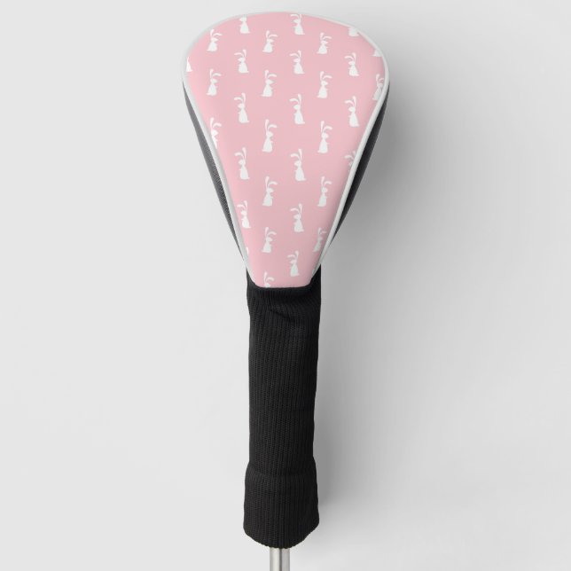 Pastel Colour Bunny Pattern Pink Background Pet Golf Head Cover (Front)