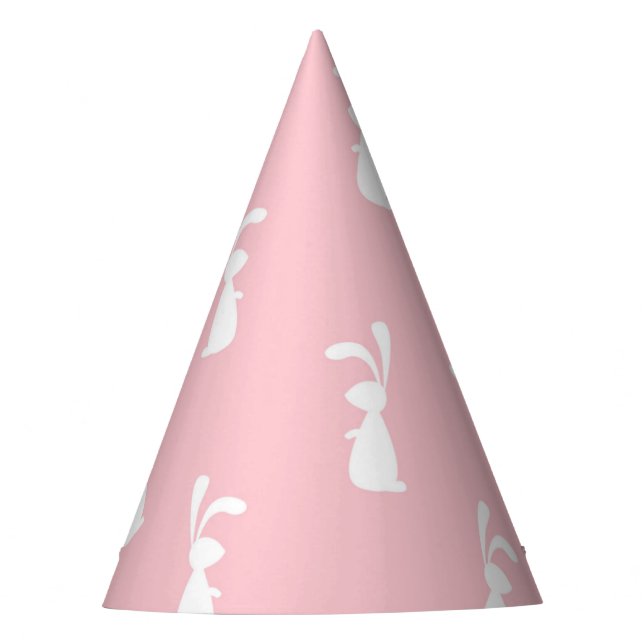 Pastel Colour Bunny Pattern Pink Background Pet Party Hat (Front)