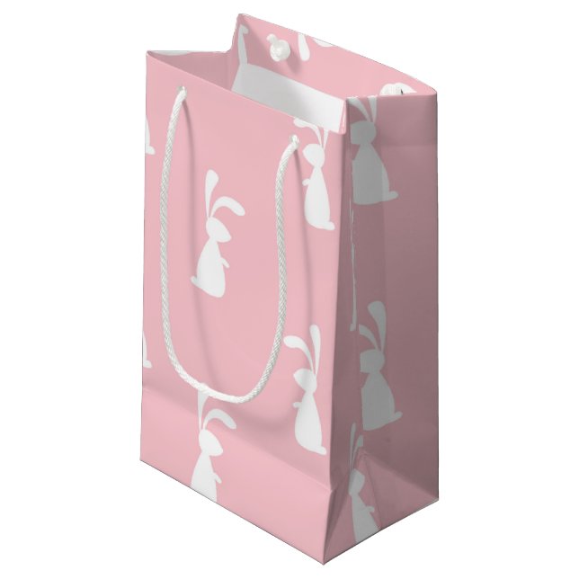 Pastel Colour Bunny Pattern Pink Background Pet Small Gift Bag (Front Angled)