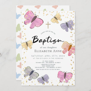 Pastel Colour Butterfly Girl Baptism Invitation