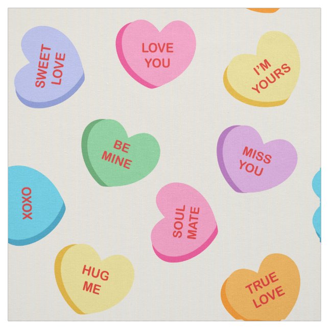 Pastel Colour Candy Hearts Valentine's Day Fabric (Swatch)