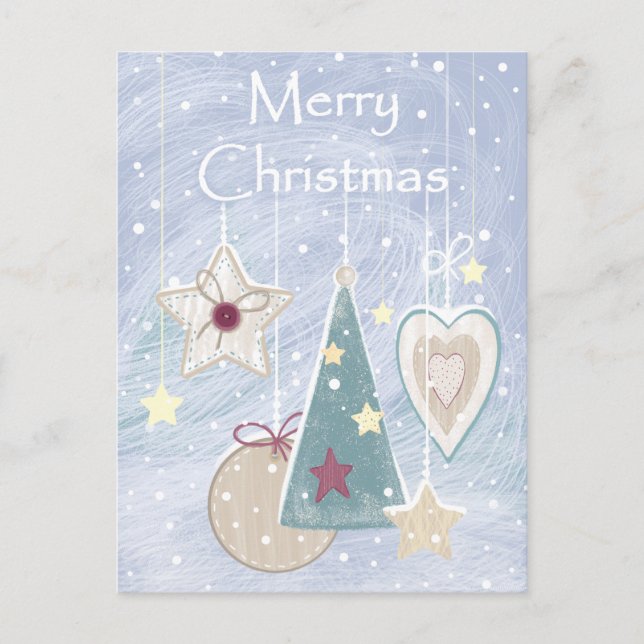 Pastel Colour Christmas Tree Star and Heart Postcard (Front)