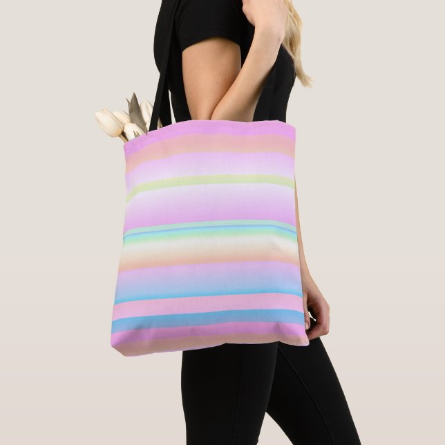 Pastel colour creative striped design tote bag (Close Up)