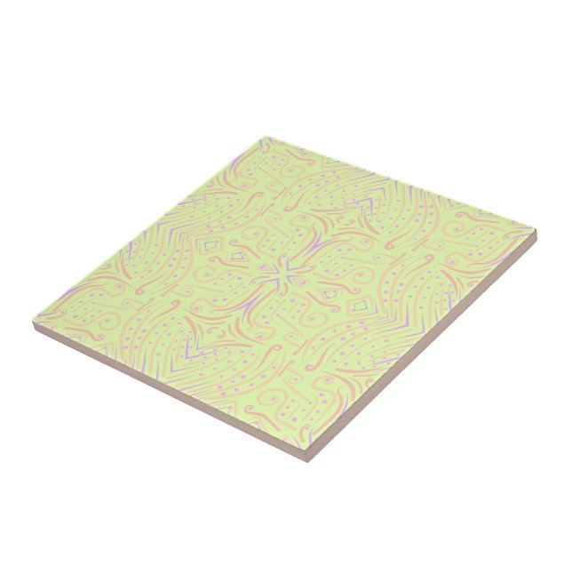 Pastel Colour Dots And Tapered Lines Pattern Art Ceramic Tile (Side)