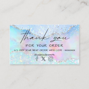 pastel colour faux glitter thank you business card