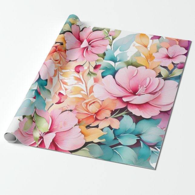 pastel colour floral art  wrapping paper (Unrolled)
