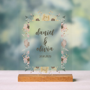 Pastel Colour Floral Wedding Acrylic Sign