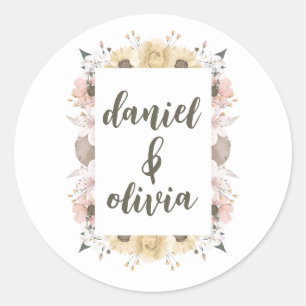 Pastel Colour Floral Wedding Classic Round Sticker