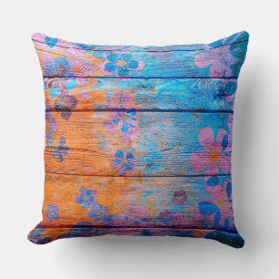 Pastel Colour Flower on Wood #4 Cushion