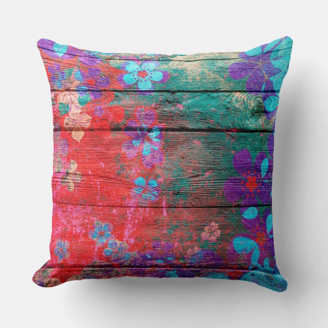 Pastel Colour Flower on Wood #5 Cushion (Front)
