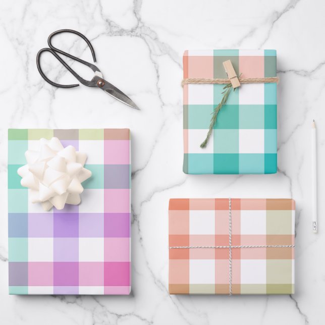 Pastel Colour Gingham Check Plaid Wrapping Paper Sheet (Front)