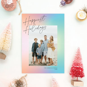 Pastel Colour Gradient Happiest Holidays Photo Car Holiday Card