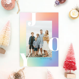 Pastel Colour Gradient JOY Holiday Photo Card