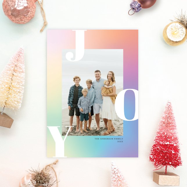 Pastel Colour Gradient JOY Holiday Photo Card (Creator Uploaded)