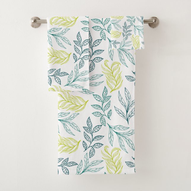 Pastel Colour Leaves Bath Towel Set (Insitu)
