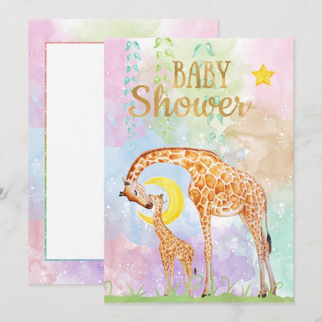 Pastel Colour Mother and Baby Giraffe Baby Shower Invitation (Front/Back)