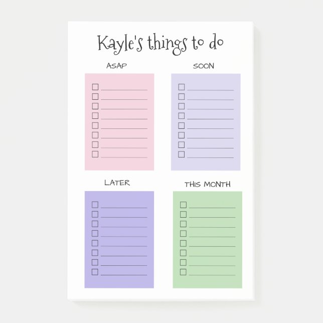 Pastel Colour Organised Things to Do Post-it Notes (Front)