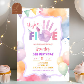 Pastel Colour Pink High Five Birthday Invitation