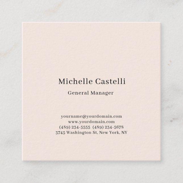 Pastel Colour Professional Unique Classical Simple Square Business Card (Front)