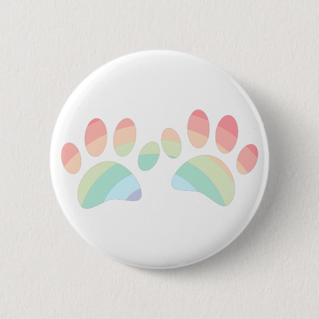 Pastel Colour Rainbow Dog Paw Prints 6 Cm Round Badge (Front)