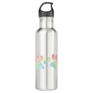 Pastel Colour Rainbow Dog Paw Prints 710 Ml Water Bottle