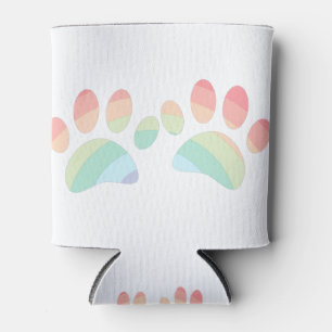 Pastel Colour Rainbow Dog Paw Prints Can Cooler