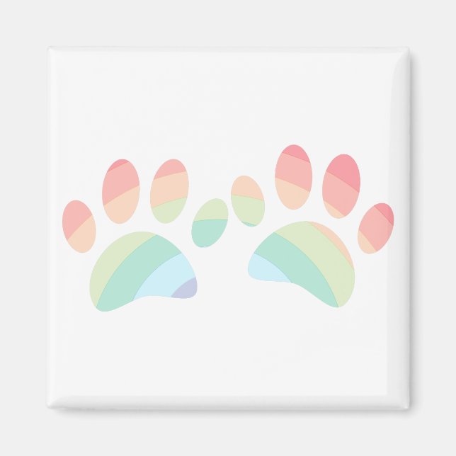 Pastel Colour Rainbow Dog Paw Prints Magnet (Front)