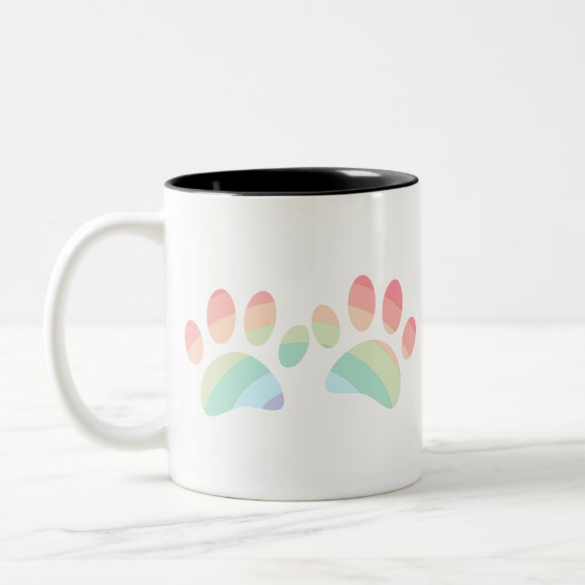 Pastel Colour Rainbow Dog Paw Prints Two-Tone Coffee Mug (Left)