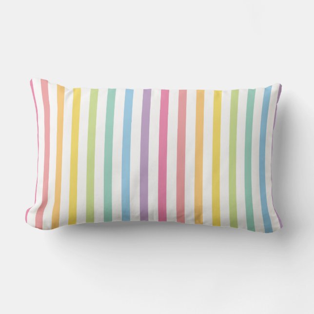 Pastel Colour Rainbow Stripes Pattern Lumbar Cushion (Front)