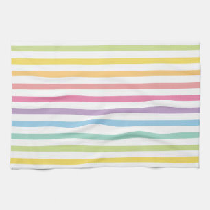 Pastel Colour Rainbow Stripes Pattern Tea Towel