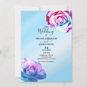 Pastel Colour Roses Elegant Blue Floral Wedding Invitation