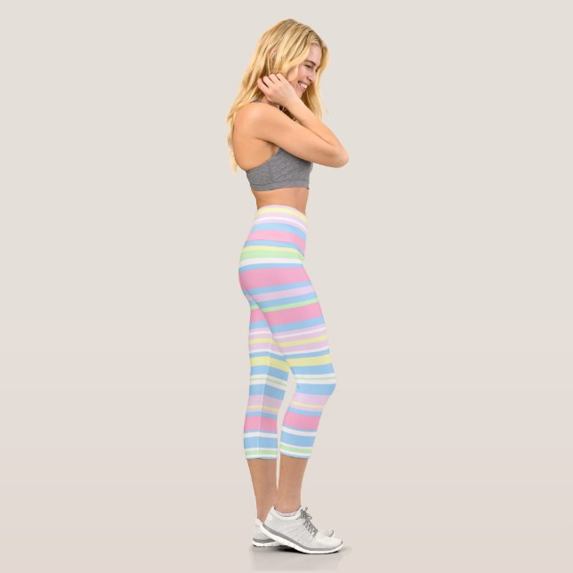 Pastel Colour Stripes Capri Leggings (Right)