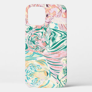 Pastel Colour Tiger Art Pattern iPhone 12 Case